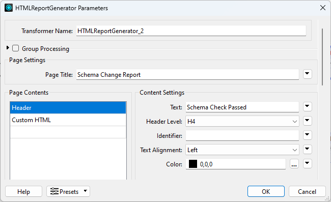 HTMLReportGenerator_2 parameters